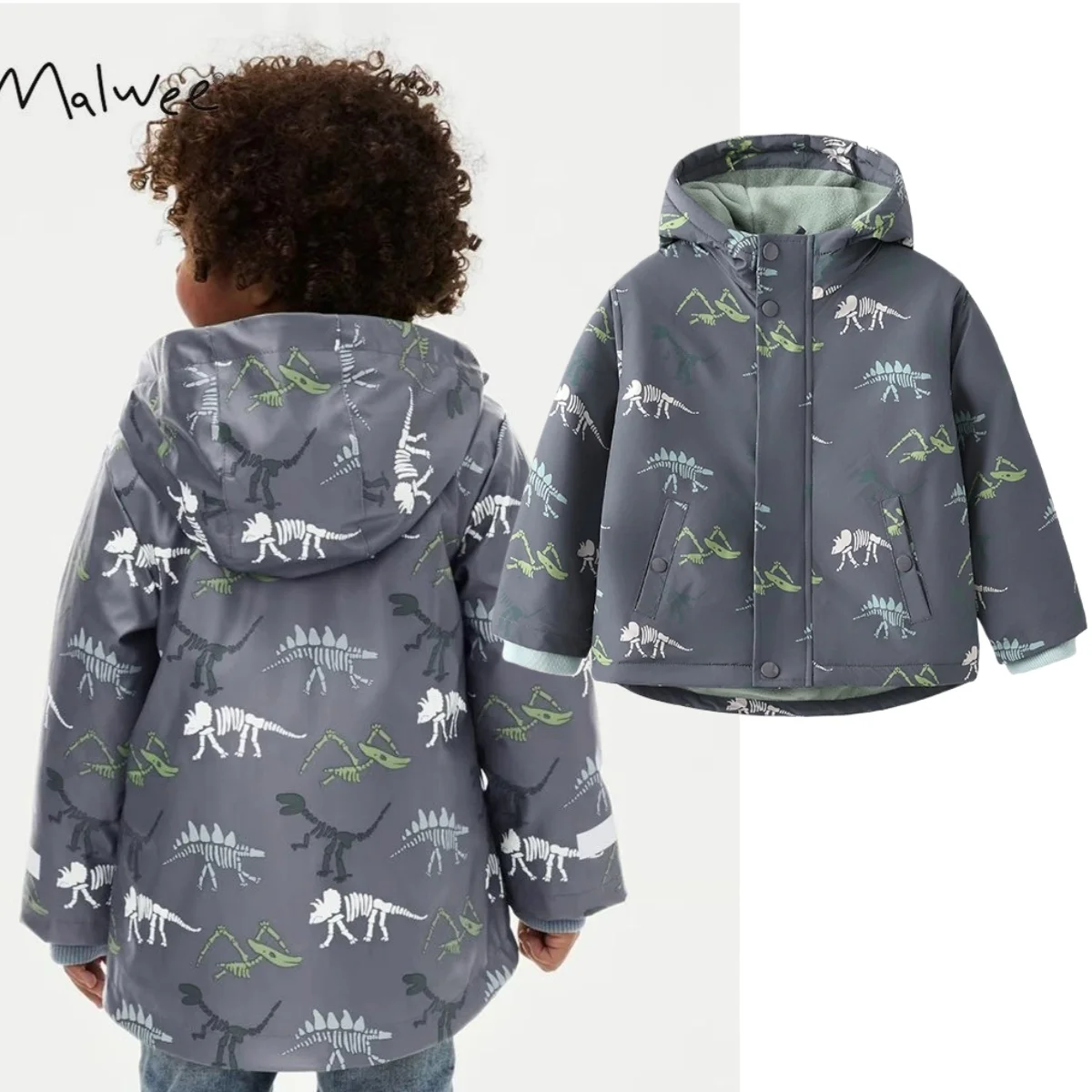 

New Dinosaur Children's Jackets Winter Cartoon Fashion Warm Boys Cotton Clothes Cotton Hooded Coat Kid's Clothing