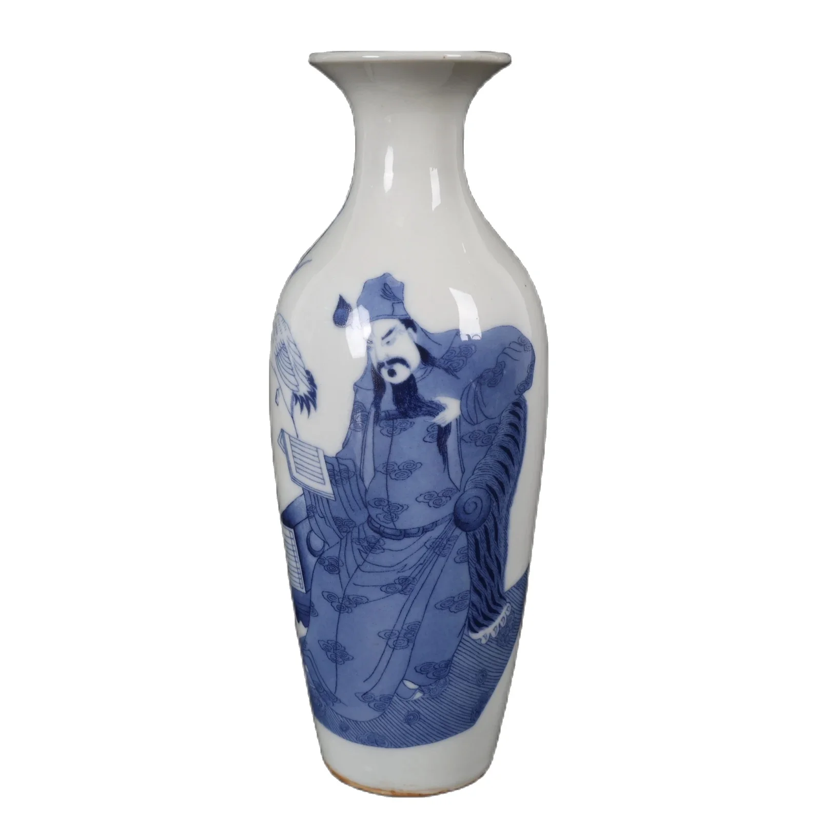 

Jingdezhen Blue and White Guan Gong Night Reading Spring and Autumn Paintings Vase Antique Porcelain Ornament