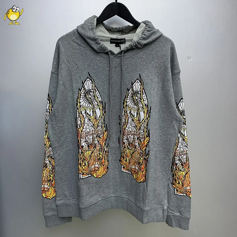 

Black Grey Brown Sweatshirts Men Woman 2024FW WHO DECIDES WAR Hoodies Vintage Graphic Print Loose Pullovers Streetwear