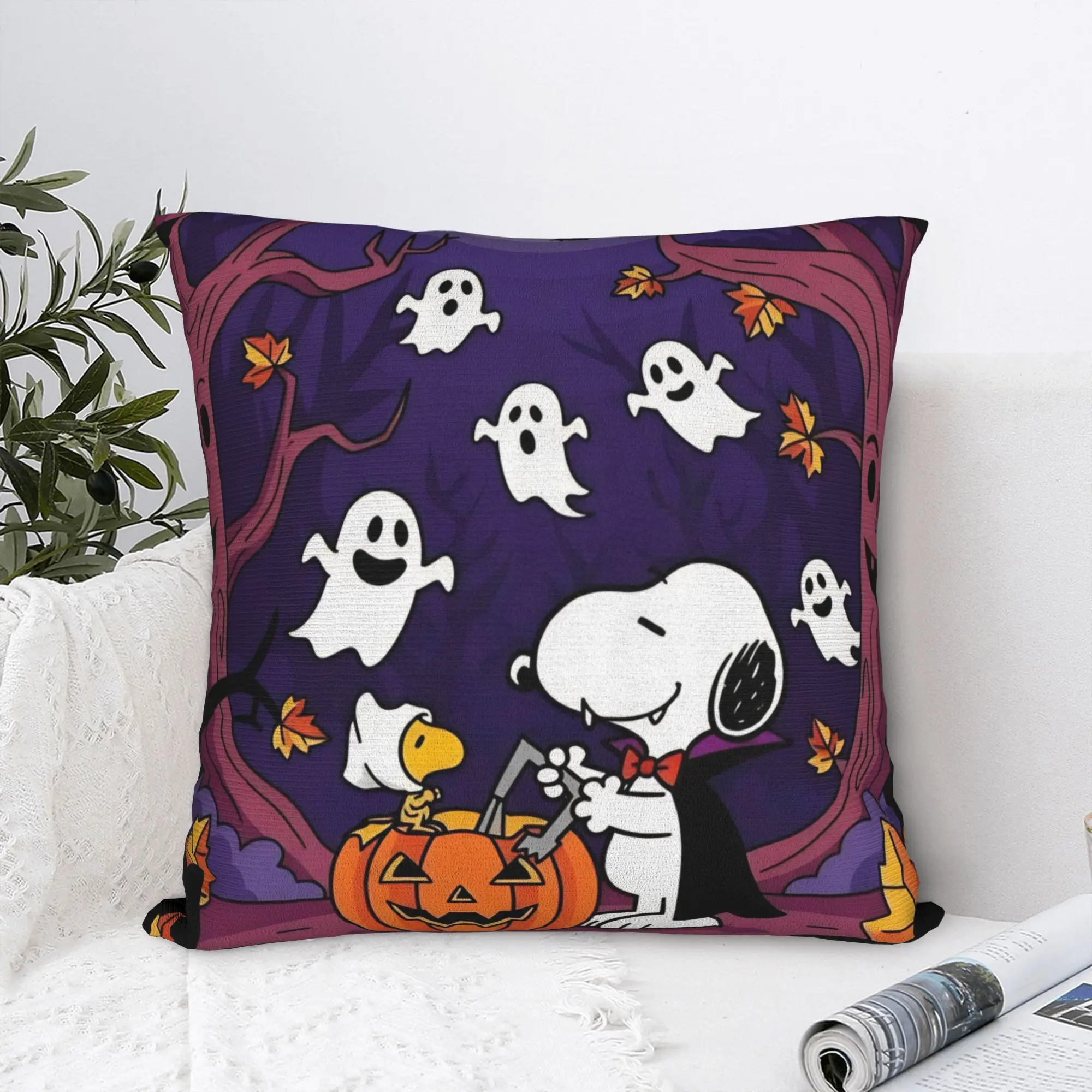 Halloween Snoopys Square Pillow Covers Polyester Home Pumpkin Ghost Cushion Cover Cool Home Decoration Throw Pillow Case 40*40