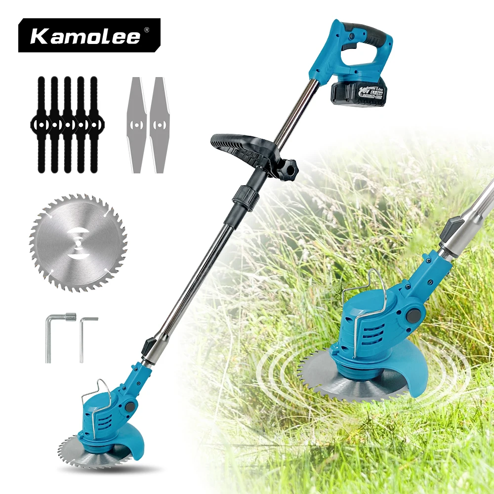 Image of Kamolee Elektrischer Rasenmäher, kabelloser Rasentrimmer, längenverstellbarer Schneider, Haushalts-Gartenwerkzeuge für 18 V/21 V-Batterie