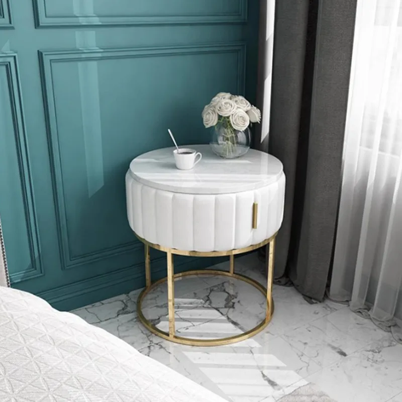 

Nordic Luxury Bedside Table Creative Modern Minimalist Comfortable With Bedroom Drawers Home Bedroom Marble Round Night Table