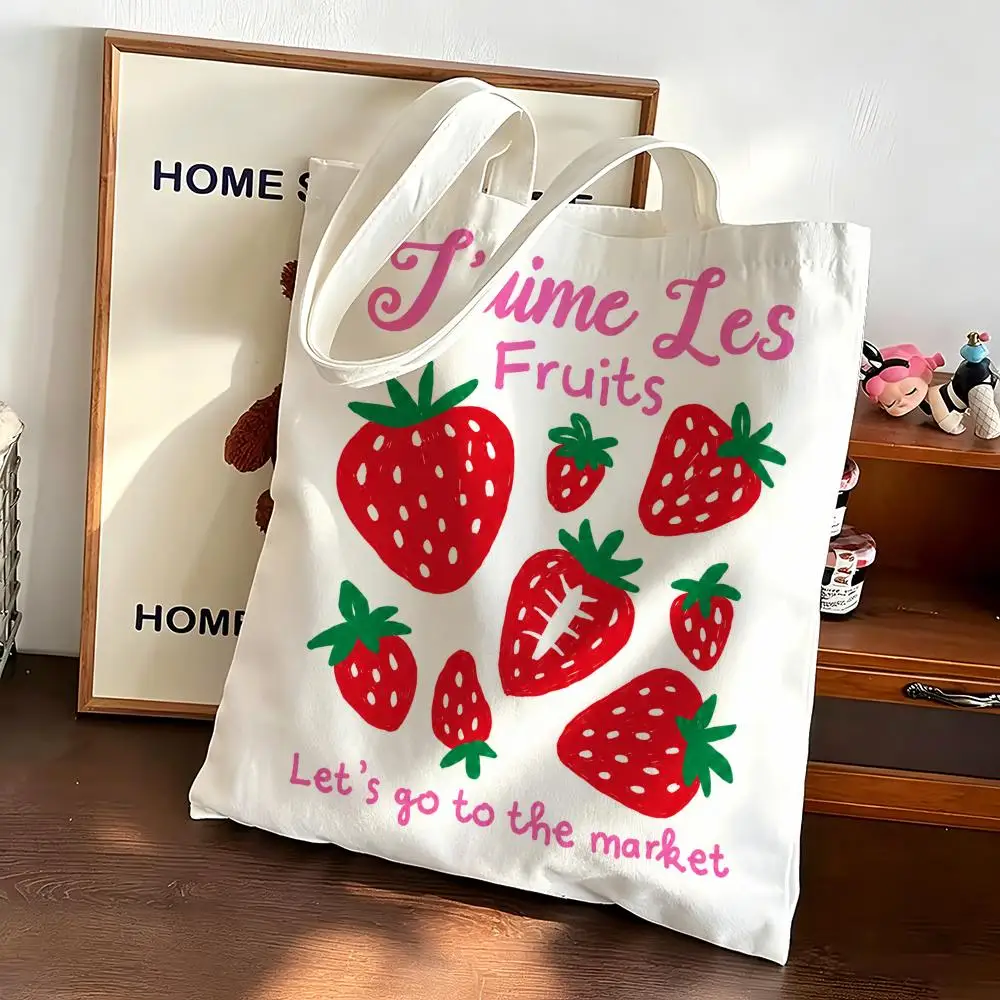 Hand-drawn food illustrations Storage Bags Canvas bags are suitable for going to class, shopping, gifts, and commuting
