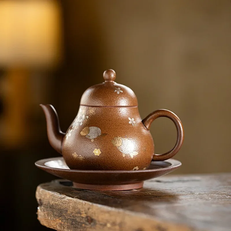 180ML Old Rock Mud Teapot High-grade Ceramic Not Hot Hand Tea Maker Kung Fu Tea Set Household Chinese Retro Hand-held Pot Holder