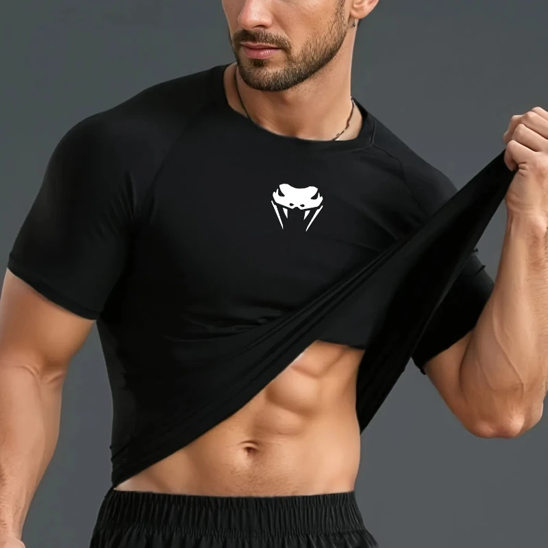 

Men's high-elasticity, breathable and moisture-absorbent sports compression shirt with snake head graphic printing - Navy blue s