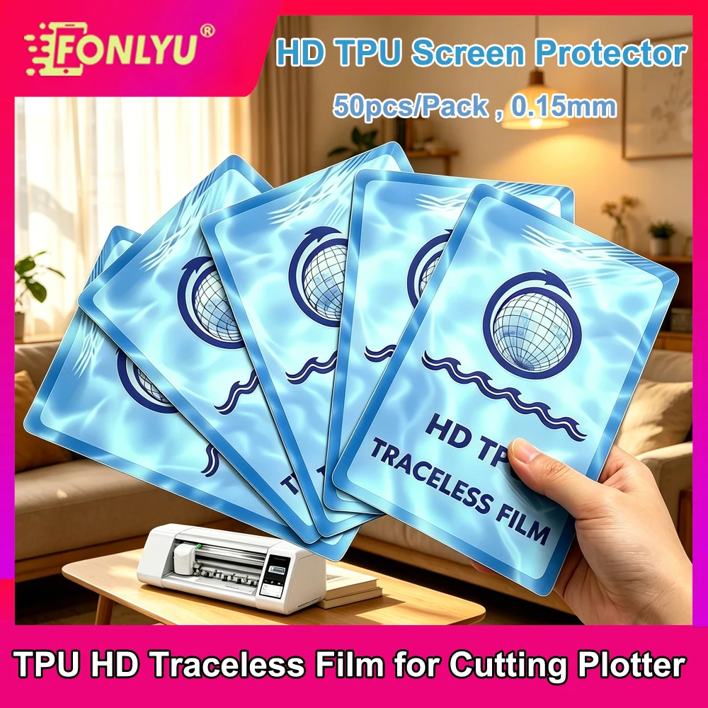FONLYU 50pc HD Traceless TPU Filmes de hidrogel para máquina de corte plotter Protetor de tela curva macia para máquina de corte de hidrogel