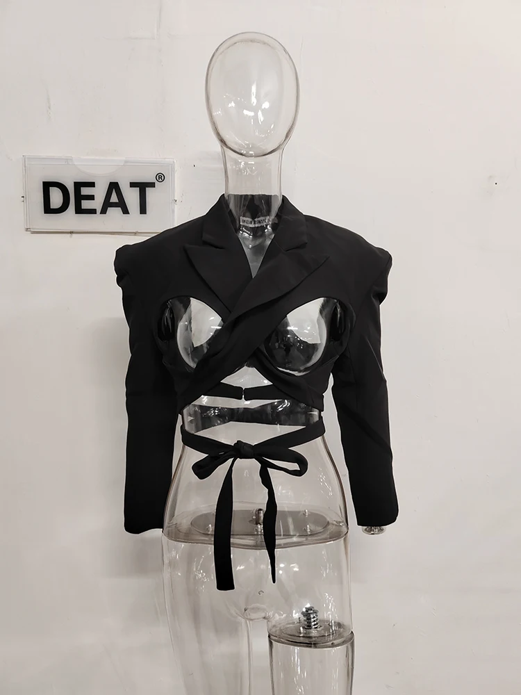 DEAT-Blazer ajustado con muescas para mujer, traje de manga larga con Espalda descubierta, a la moda, 17A7374, novedad de verano, 2024