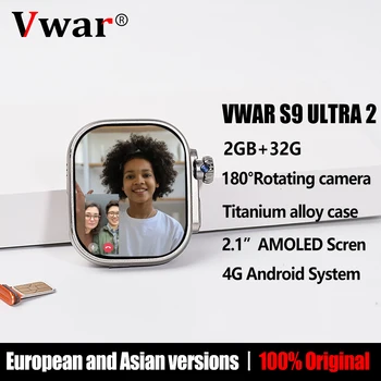 남성용 오리지널 Vwar S9 울트라 2 4G LTE 스마트워치, 안드로이드 시스템, 티타늄 합금 회전 카메라, 심 와이파이, GPS 나침반 스마트워치 
