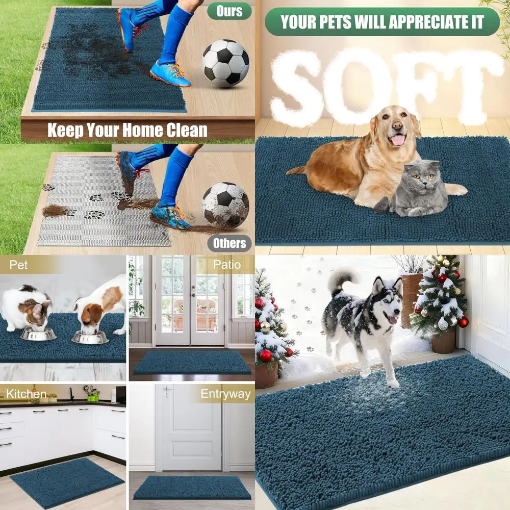 

60 x 36 Absorbent Outdoor Doormat, Washable for Muddy Paws, Non-Slip Indoor Door Mat, Blue