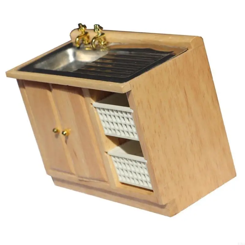 Unique 1/12 Scale Toy House Sink Cabinet for Vintage Kitchen and Bathroom Decors Collectible Toy House Miniature Sink