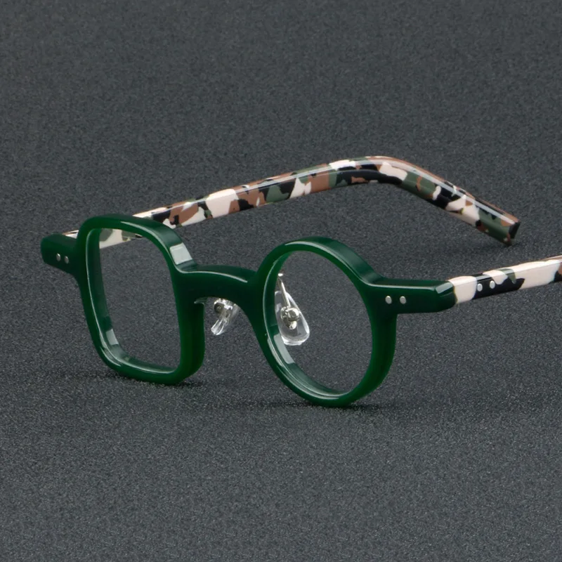 2023 Men's Retro Unique Style Square and Round Lenses Acetate Frame Eyeglasses Women Fashion Asymmetrical Optical Myopia Glasses