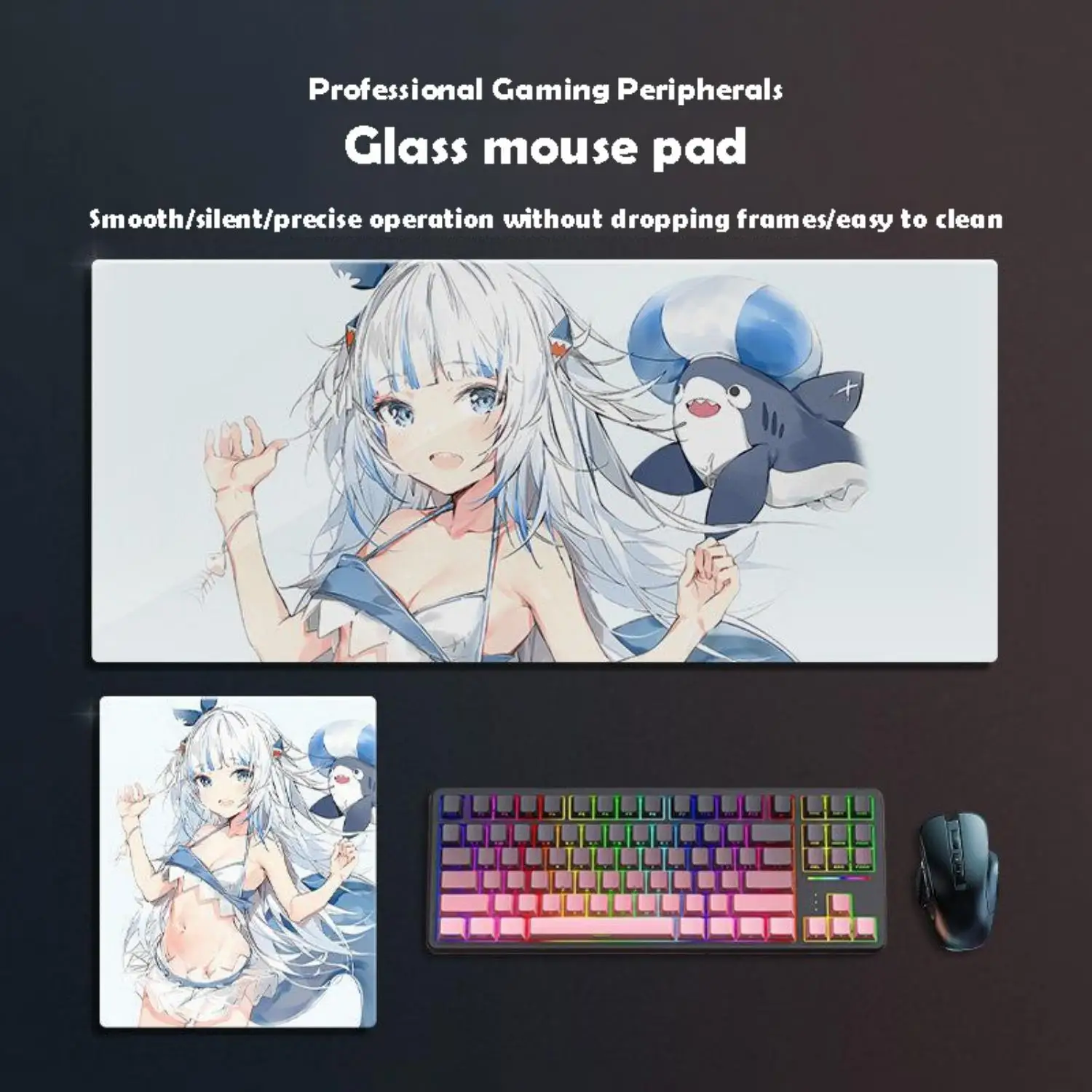

Cute Shark Girl Glass Mousepad Sora Game Mouse Pad Customized Pattern Tempered Smooth Gaming Desk Mat Fps Esports Office Gaming