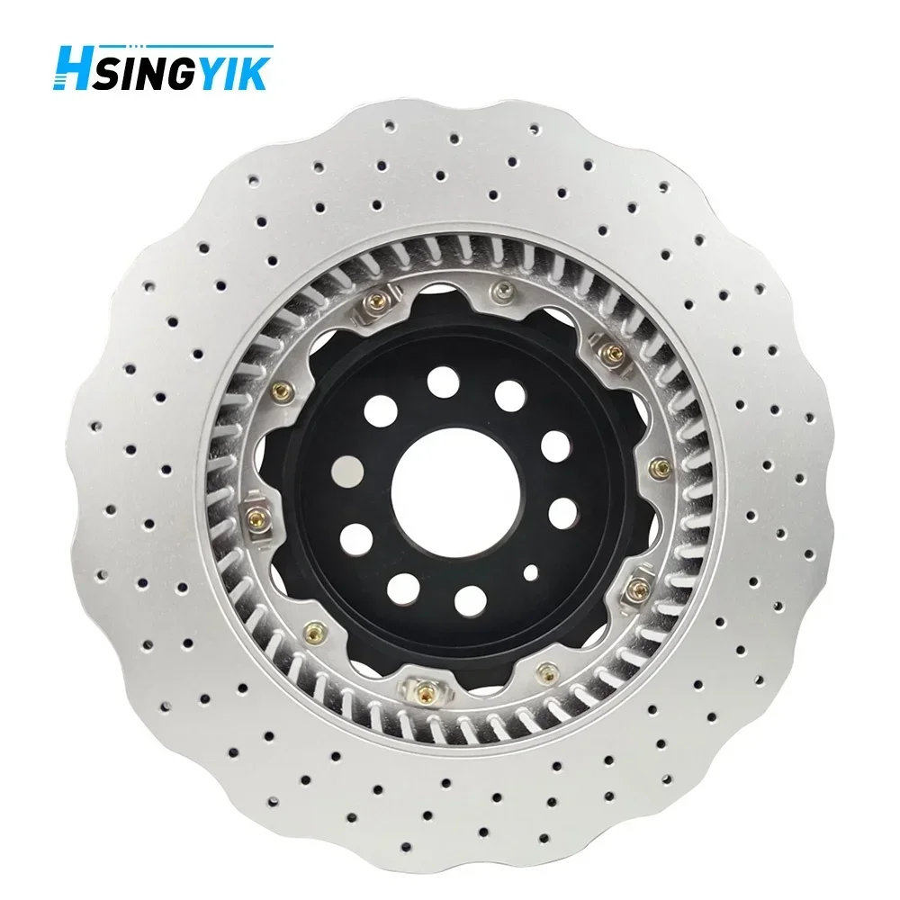 

2025/365 MM High Tech Upgrade 2-Piece Light Weight Rear Axle Drilled Brake Rotor For Tesla S Plaid Stock Calipers