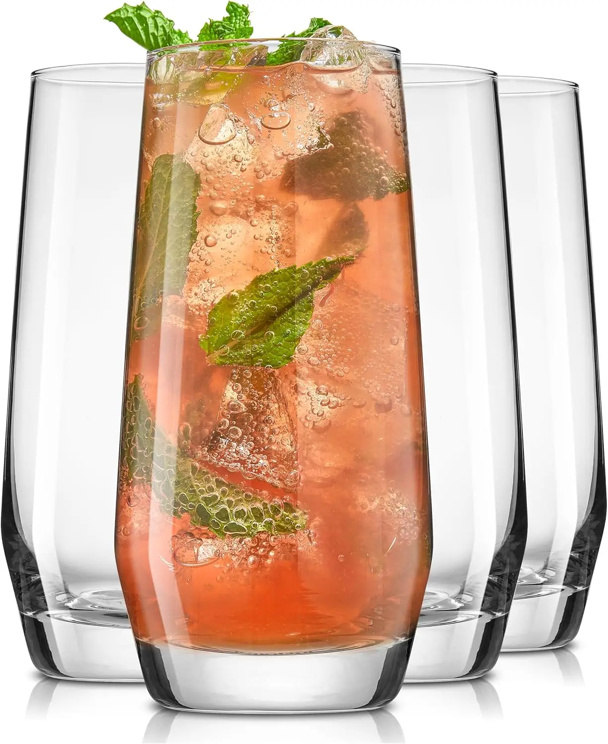 

18.5 oz Highball Glasses, 4pc Tall Glass Set - Lead-Free Crystal, Dishwasher Safe
