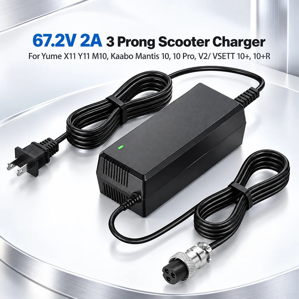 67.2V 3A 3 Prong Scooter Quick Charger, for Yume X11 Y11 M10, Kaabo Mantis 10, 10 Pro, V2/ VSETT 10+, 10+R/Apollo 60V Phantom,