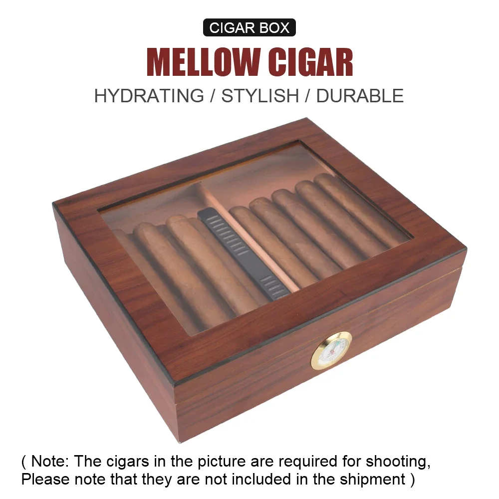 Cigar Humidor Case Transparent Skylight Portable Cigar Travel Humidor Box With Hygrometer Humidifier Cedar Wood