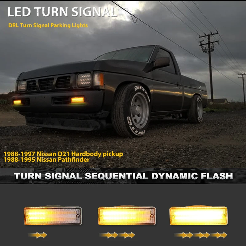 For Nissan Pathfinder D21 Hardbody Replace LED Bumper Amber Turn Signal white Daytime Running Light  1988-1997