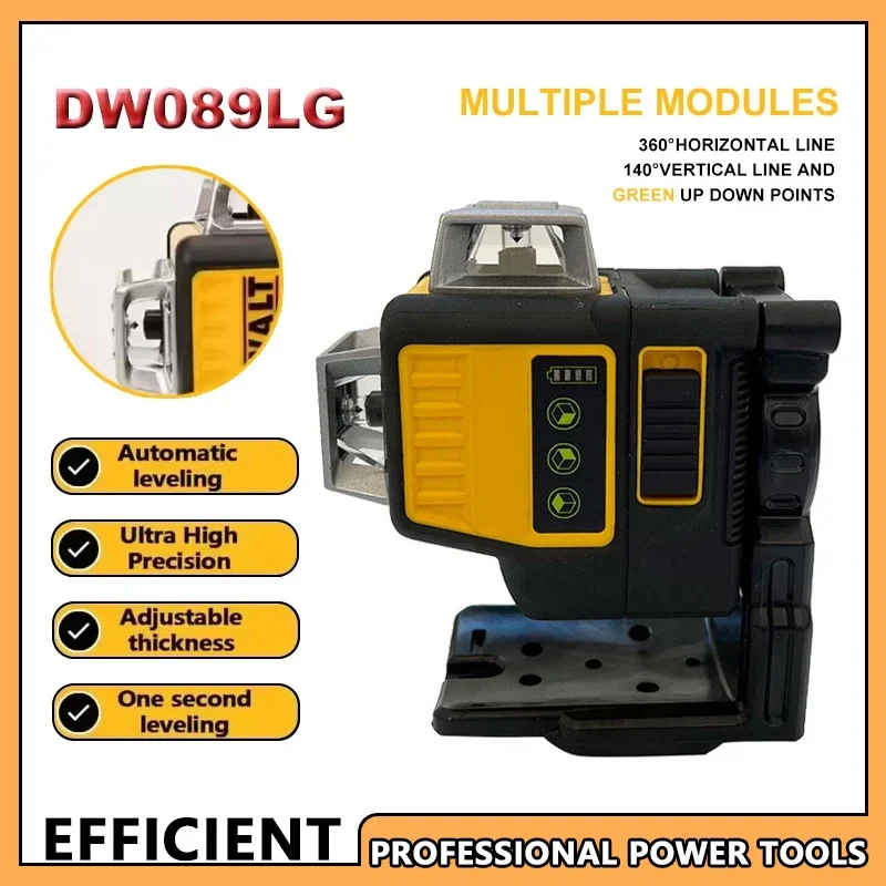 Level Horizontal Green Light Level Meter Outdoor Fit Dewalt DW089LG 3 Sides*360 Degree Vertical Lithium Battery 12 Lines Laser