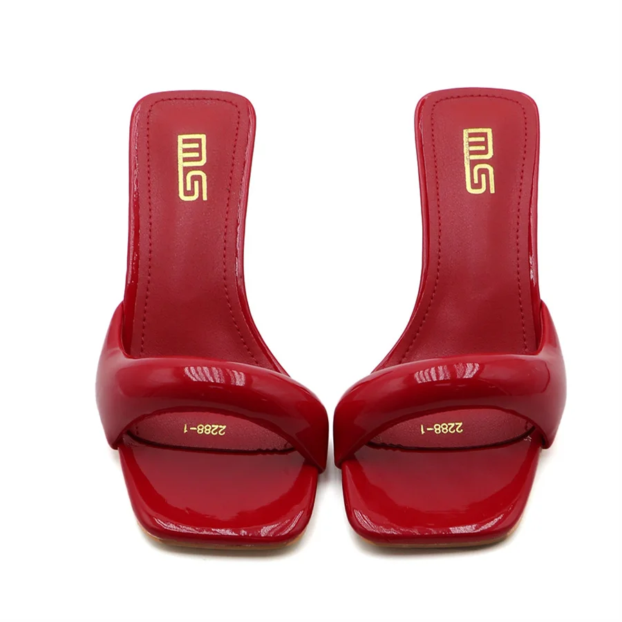 Sexy Red Women 7CM High Heel Slippers Designer Summer Sandals Female Dress Pumps Square Toe Simple Slides Outside Stiletto view 4
