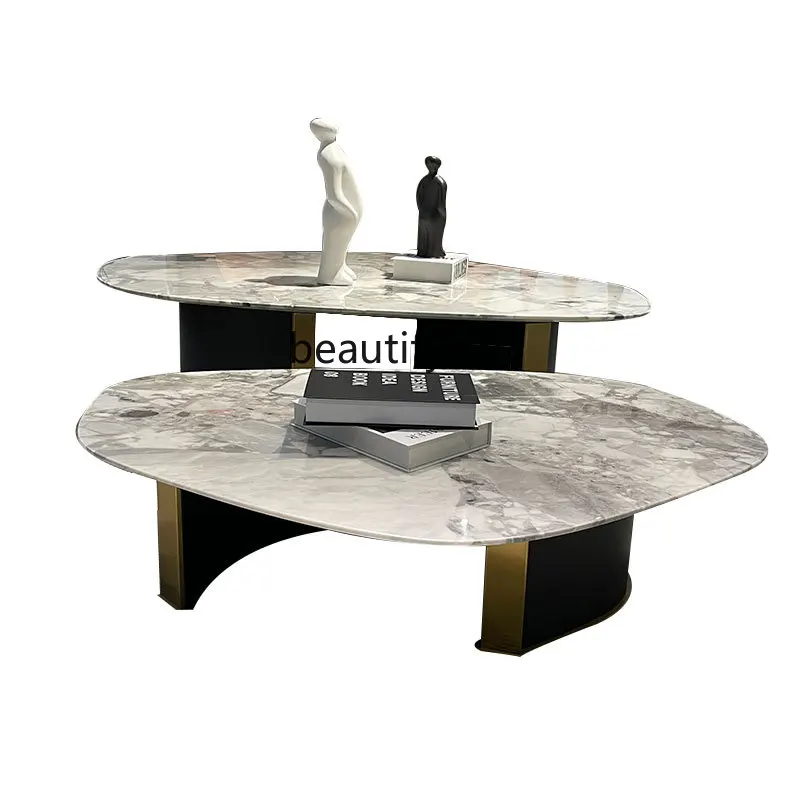 Minimalist Coffee Table Tea Table Oli Gray Special-Shaped Natural Marble Large Flat Villa Furniture Luxury