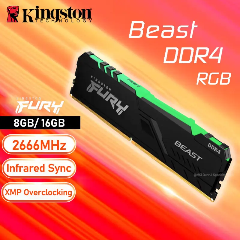 Память Kingston FURY Beast RGB DDR4, 8 ГБ, 16 ГБ, 2666 МГц, ОЗУ для ПК, память для компьютера, радиатор для Intel AMD, настольного компьютера, 1,2 в, DIMM 288Pin, новинка