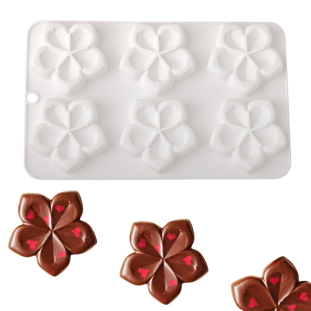 Silikonform mit fünf Blütenblättern und Mousse-Kuchen, 6 Mulden, Blumenform, Schokolade, Dessert, Keksform, französisches Gebäck, Backform