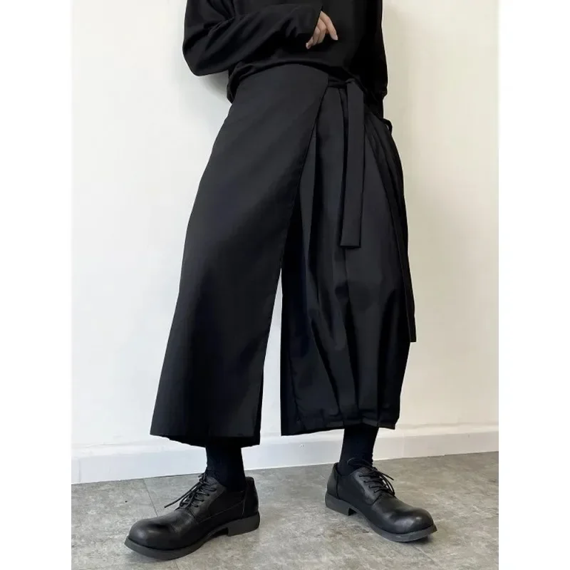 Deeptown Gothic Baggy Black Woman's Skirt Pants Pleated Straight Wide Leg Japanese Harajuku Trousers Men's Korean Style Casual