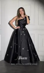 Aileen Eid Al-fitr Luxurious Decoration Satin Black One Shoulder Sleeve Quinceanera Dresses Gala Dress Woman Female 2024 Midi Ne