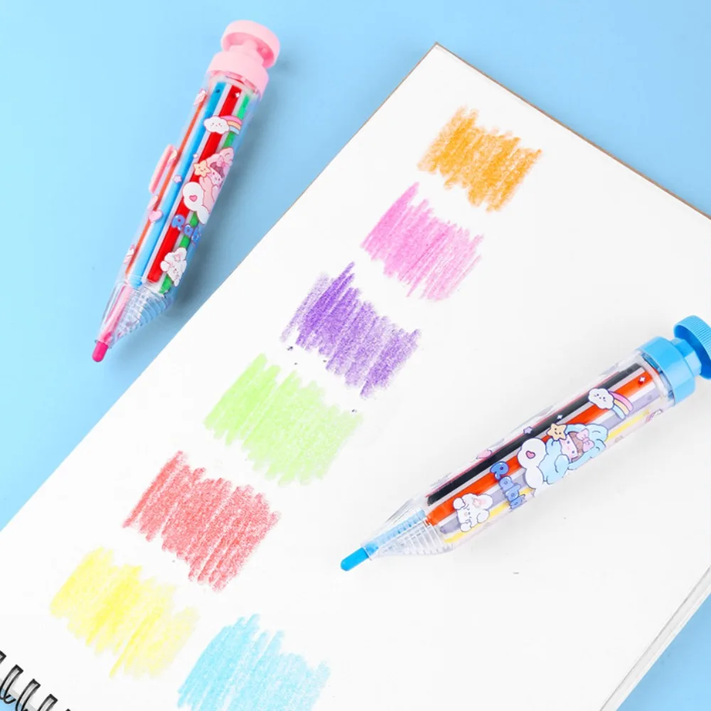 New ABS Multicolor Crayons 8 In 1 Push Style Colored Pencil Creative Portable Painting Tools Kids