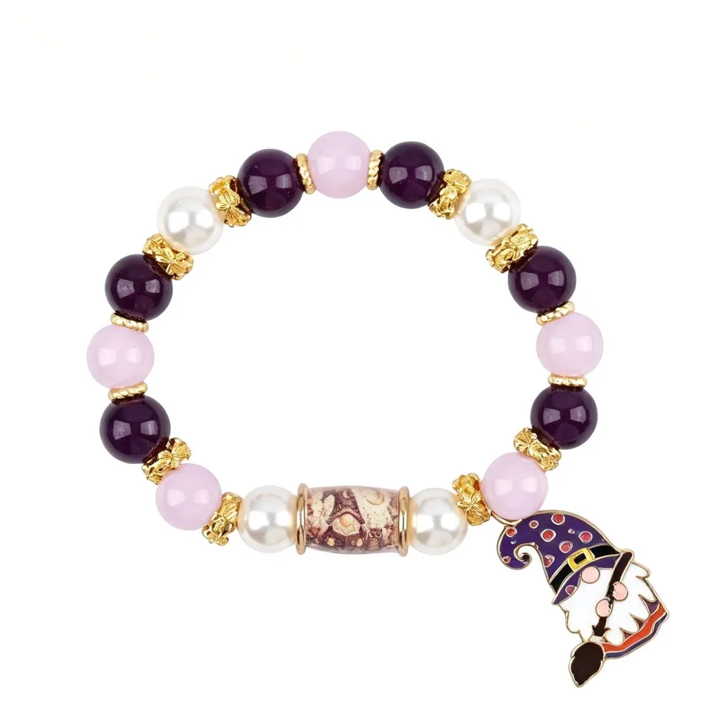 Natural Crystal Christmas Dwarf Bracelet Elastic Rope Color Printing Dwarf Beaded Bracelet Elegant Crystal Flower Bracelet