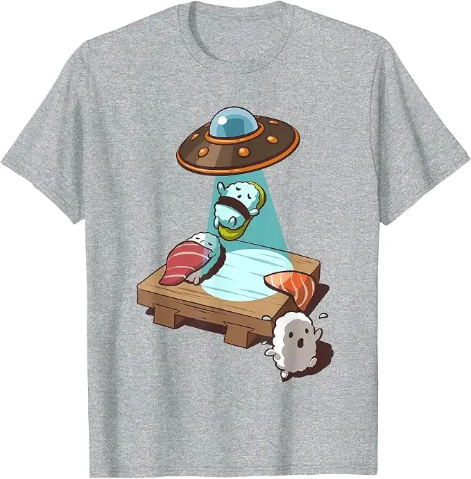 Sushi UFO Alien Abduction T-Shirt Y2k Japanischer Feinschmecker Ästhetische Kleidung Humor Einzigartiges Neuheitsgeschenk Niedliche Cartoon-T-Shirts – Detail 10