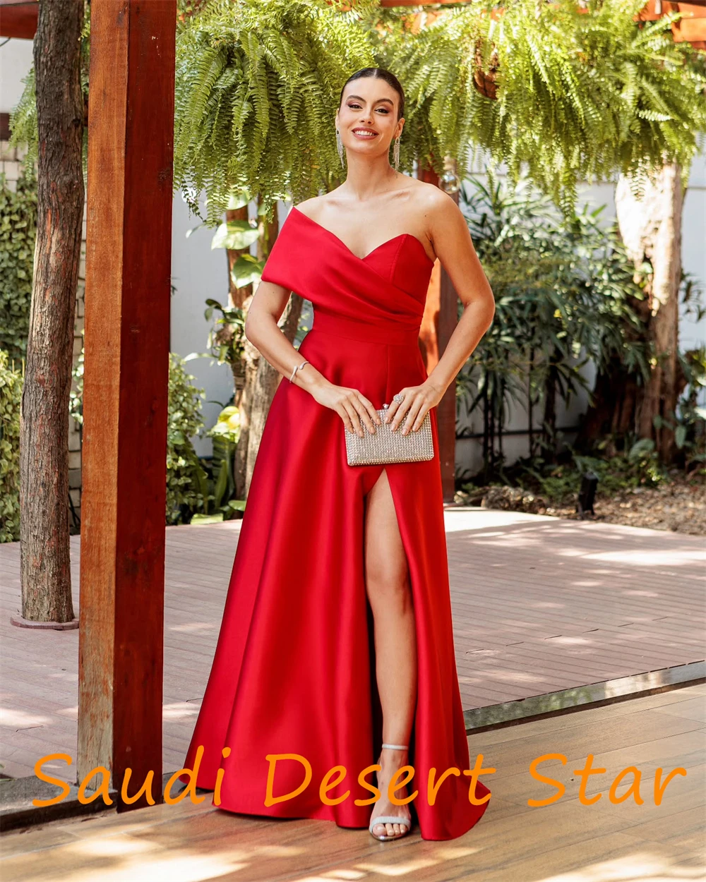 customizedCustomized Graceful One Shoulder Evening Dress Temperament A-Line Side Slit Celebrity Gowns Classic Zipper Back Party