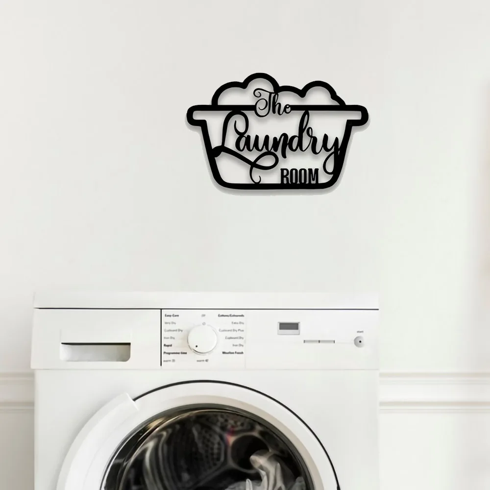 Laundry Room Decor Sign Silhouette Cutout Vintage Metal Wall Art Decoration Black Hanging Laundry Room Decorative Plaque