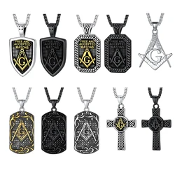 Chainspro Masonic Necklaces for Man Freemason Compass G Symbol Rectangle Tag Cross Masons Symbol Stainless Jewelry Gift Choice