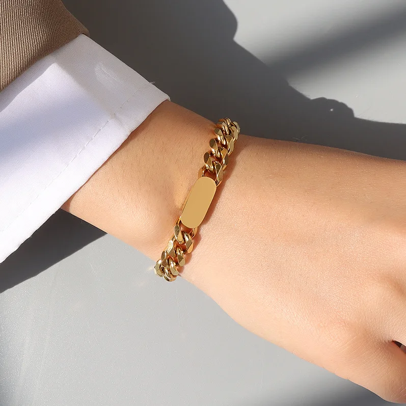 Titanium With 18 K Gold Geo No Color Change Statement Bracelet Women Stainless Steel Jewelry Chic Gown Japan South Korea Fashion