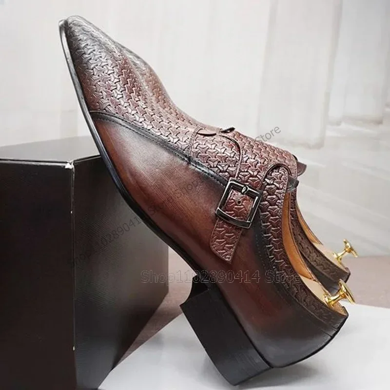 Brown Black Alligator Print Buckle Decor Men Derby Shoes Fashion Slip On Male Shoes Luxury Handmade Party Office Men Dress Shoes - view 2