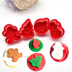 4pcs Stamp Biscuit Mold 3D Cookie Plunger Cutter Pastry Decorating DIY Food Fondant Baking Mould Tool Christmas Tree Snowman