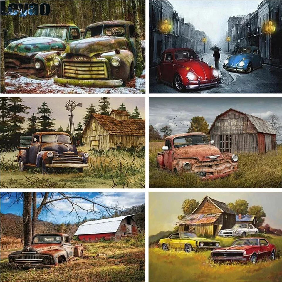 DIY Diamond Painting Vintage Car Scenery Full Square Round Rhinestones Cross Stitch Mosaic 5d Embroidery Old Pickup Truck decor