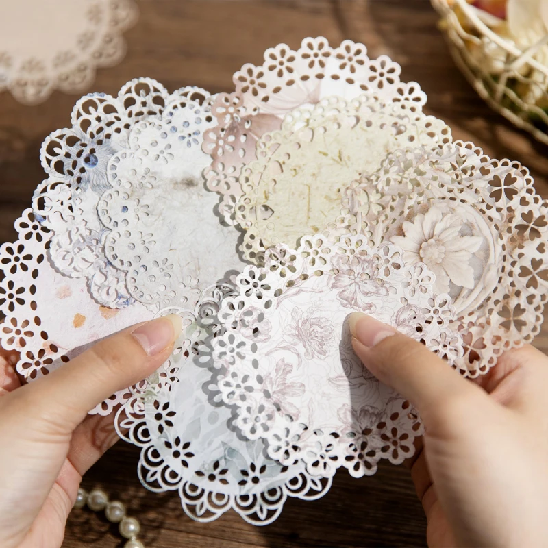 JIANQI 10 pcs Vintage Hollow lace Stickers pack Decorative Scrapbooking Diary Album hand made junk journal supplies