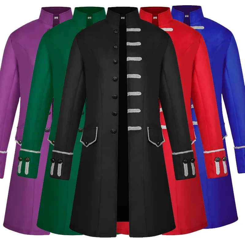 New Men's Coat Solid Color Fashion Steampunk Retro Men's Uniform Stand-up Collar Clothing