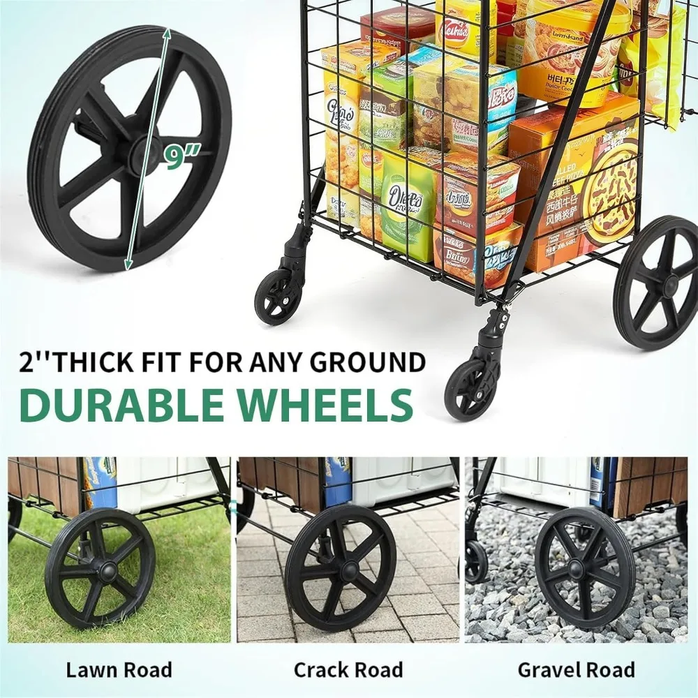 Robuuste opvouwbare gereedschapswagen met dubbele mand, handtrolley met stalen frame van 33,6 gallon, capaciteit van 160 lbs en 360 °   Wartel voor M