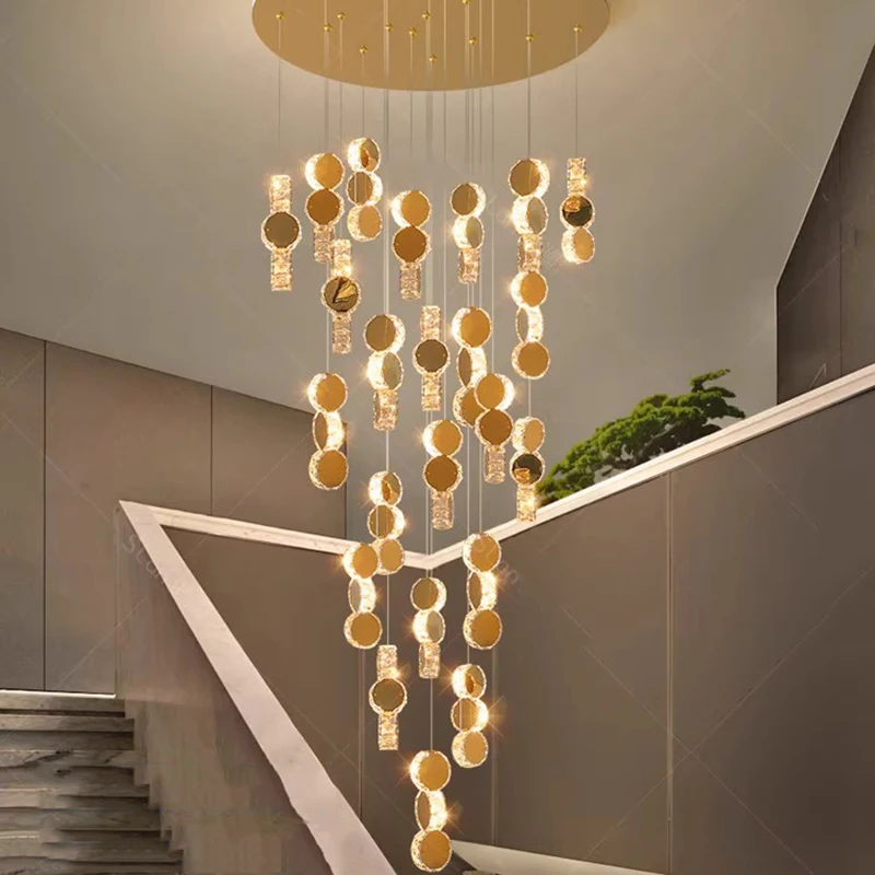 Modern Crystal Stair Chandelier Lights Indoor Lighting Ceiling Lamp Hanging Light LED Chandeliers for Living Room Indoor Lightin