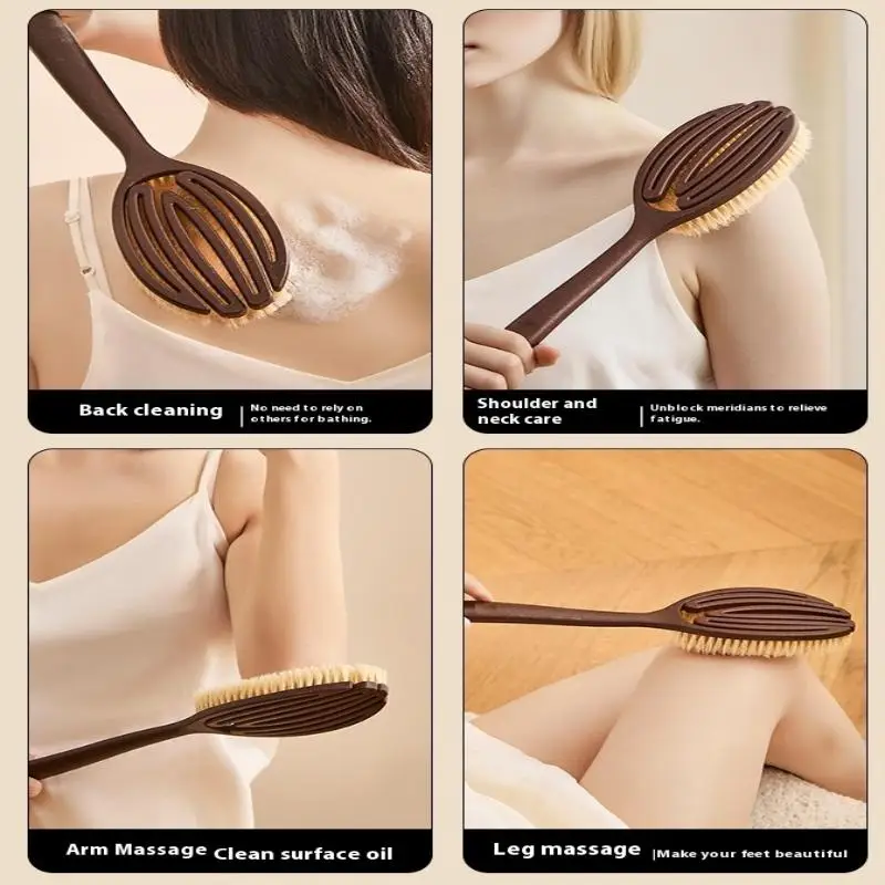 

[E] Bath Shower Brush Bathing Brush Dry Skin Body Soft Natural Bristle Massager Care Tool Soft Natural Bristle PE Handle