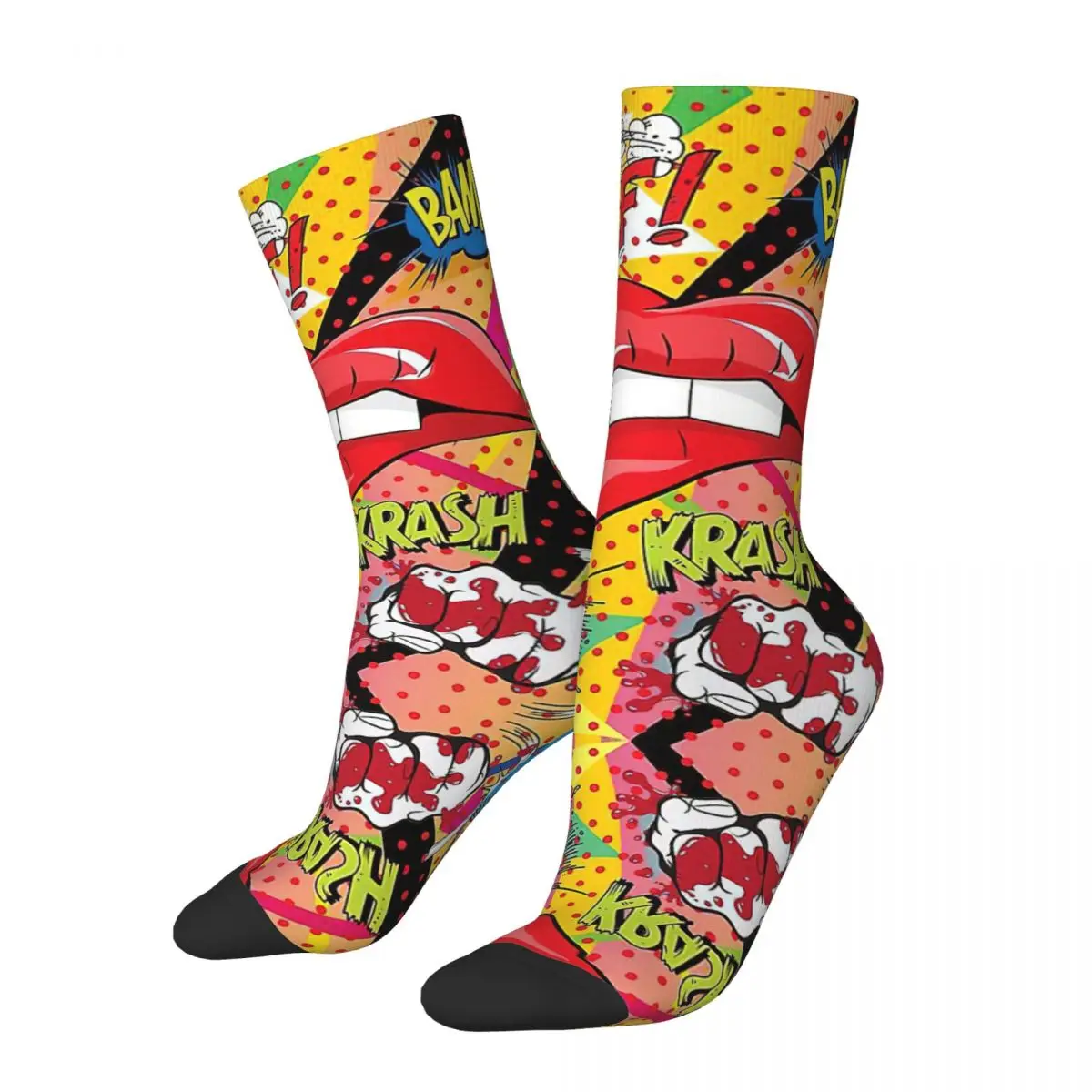 Happy Funny Men's Socks Crazy Lovely Lips Retro Pop Art Sock Polyester Skateboard Women's Stockings Spring Summer Autumn Winter