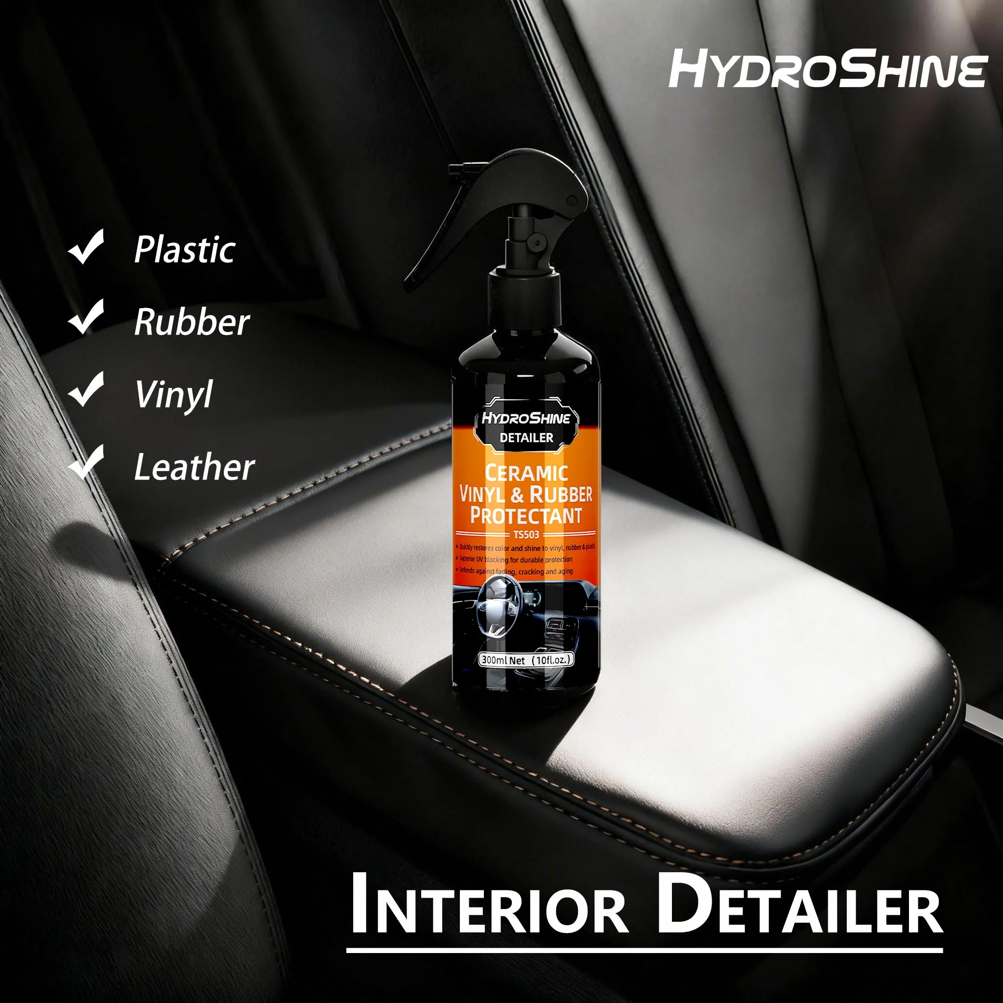 Hydroshine Car Ceramic Vinyl &Rubber Protectant Dressing  Interior Detailer Black Shine Trim Restorer Spray Care Auto Detailing