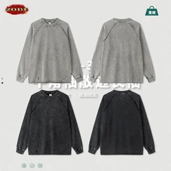 ZODF Vintage Autumn Washed Cotton T-Shirt For Men Unisex Oversized Raglan Sleeve 330gsm Distressed O-Neck T Shirt Tops HY0952
