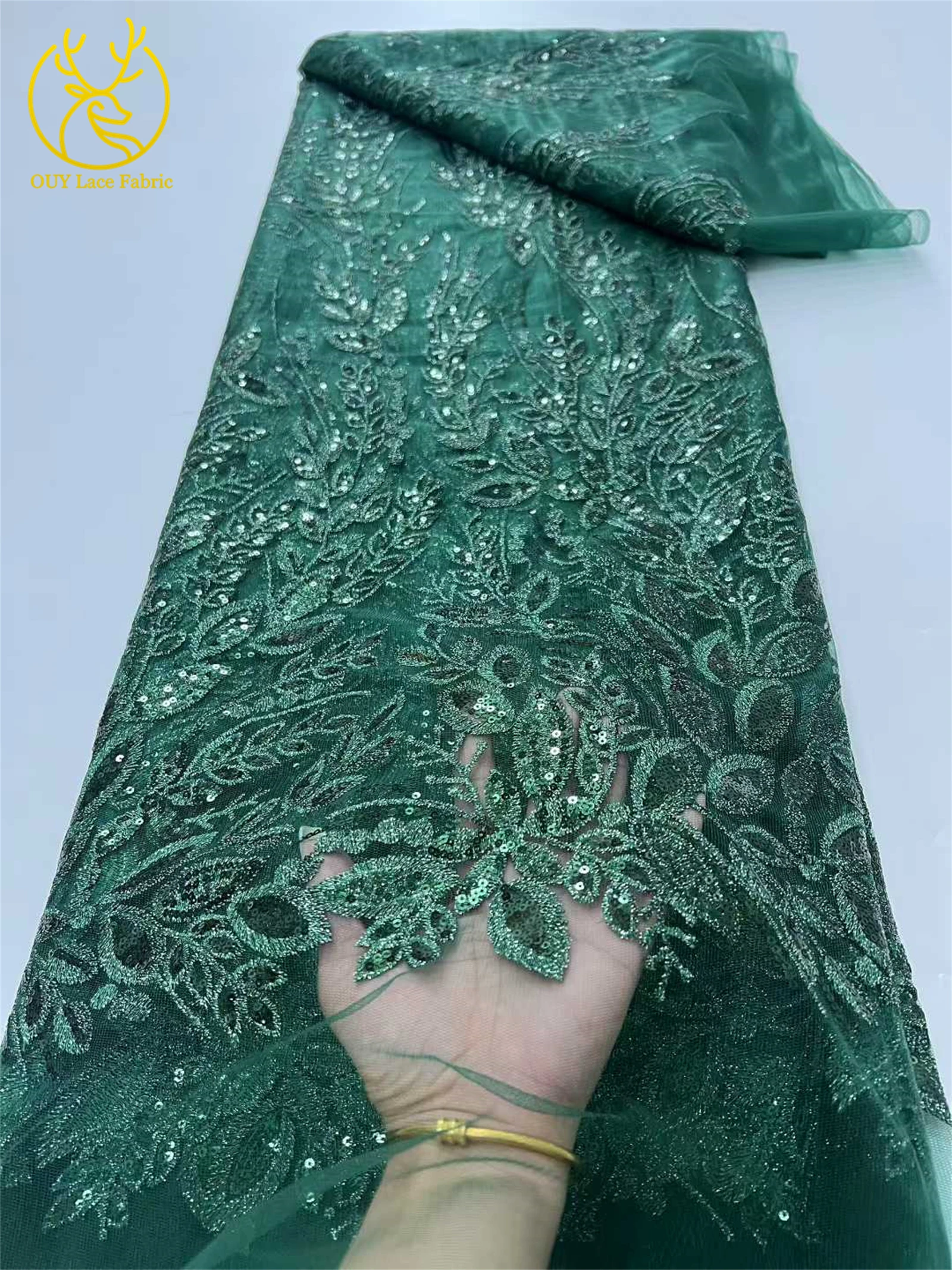 Hot-Selling African Groom Embroidered Lace Fabric 2025 High-Quality French Nigerian Sequined Evening Lace Fabric Evening Gown