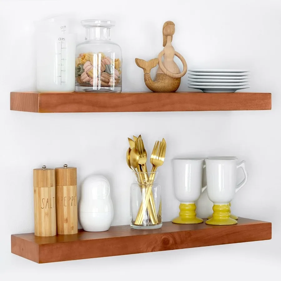 

24inch Oak Floating Shelf for Wall High End Solid Real Wood 24 inches Long Floating Shelves for Bathroom Honey Oak Wooden Float