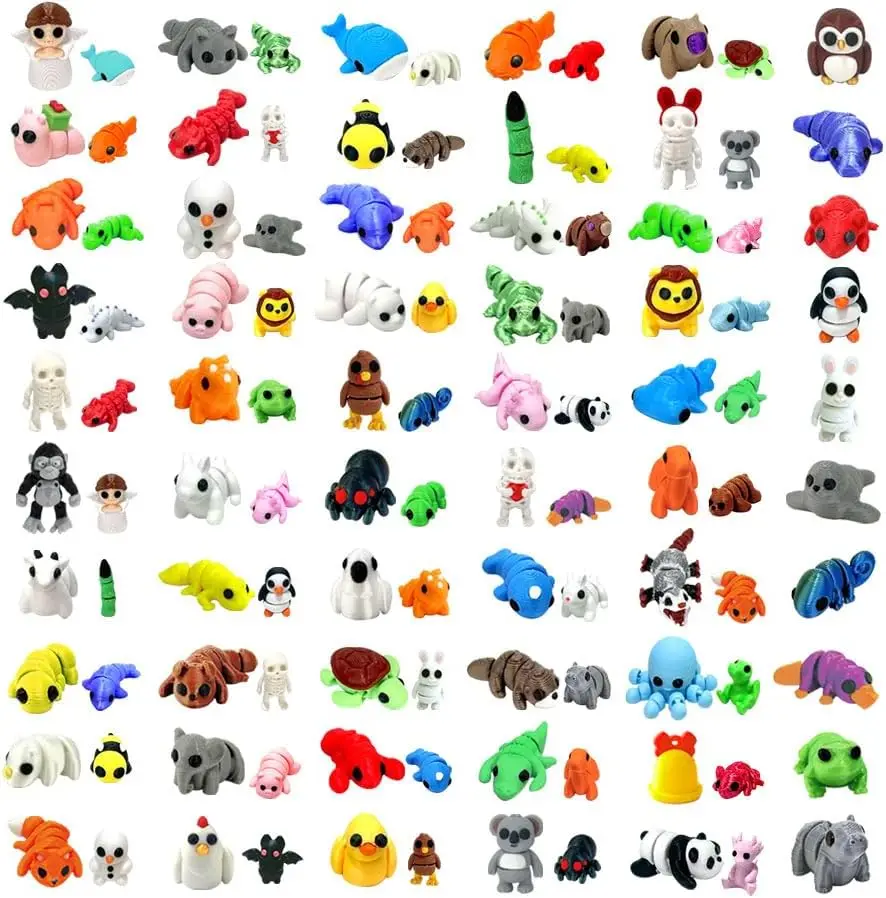 

102 Pcs 3D Printed Animal Figurines Set, Flexible Articulated Fidget Toys, Cute Desk Decor, Party Favors, Classroom Rewards