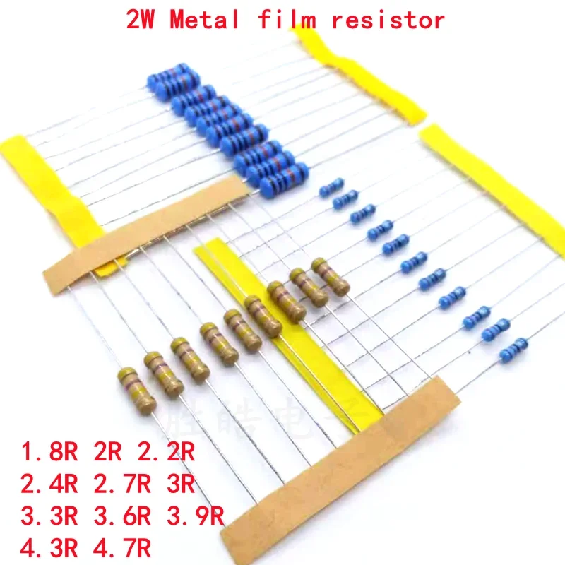 금속 필름 저항기, 정확한 고품질 옴 DIP, 1% 1.8R 2R 2.2R 2.4R 2.7R 3R 3.3R 3.6R 3.9R 4.3R 4.7R 옴, 2W, 20 개